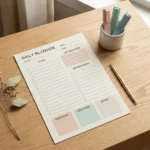 home 3 daily planner template printable pdf with hourly schedule priorities and checklist in pastel minimalist layout
