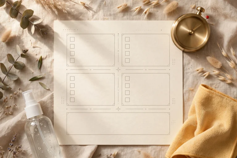 ADHD cleaning checklist printable with zone boxes and timer